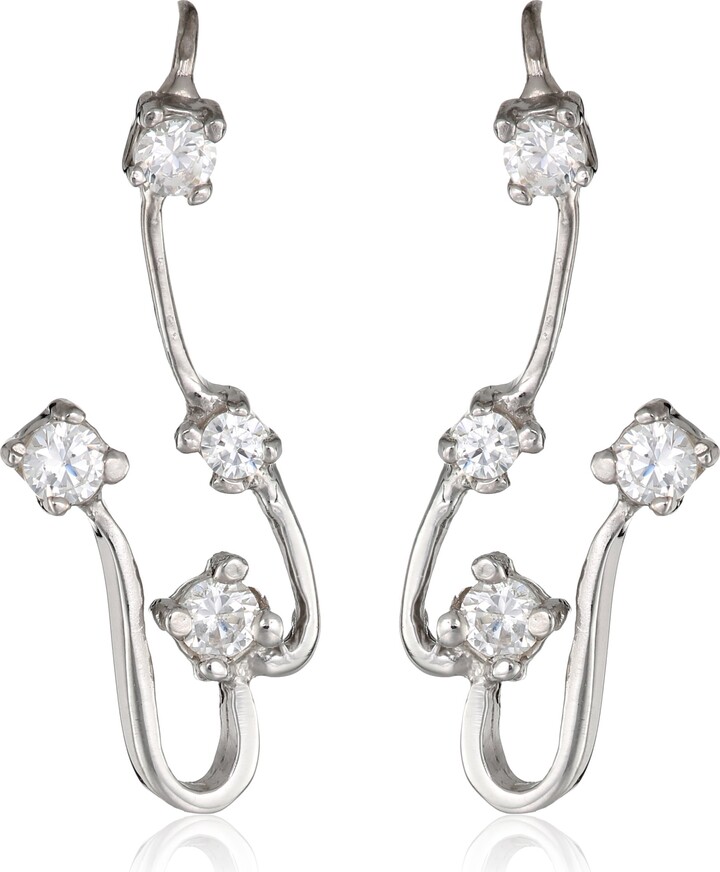 AmDxD Jewelry 925 Sterling Silver Ear Cuff for Women Cubic Zirconia Heart Silver Earrings 