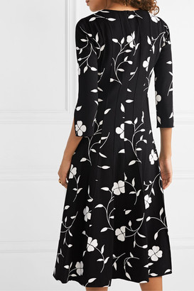 Oscar de la Renta Pleated Floral-print Wool-blend Crepe Midi Dress - Black