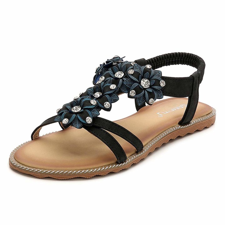 TEELONG Comfortable Sandals for Women Ladies Summer Artificial Crystal ...