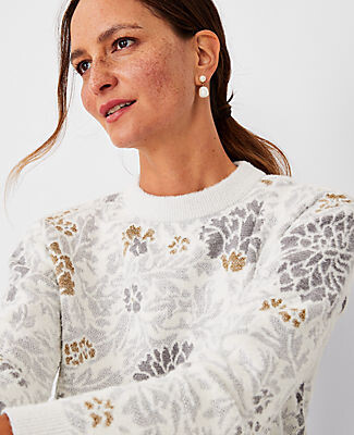 Ann Taylor Shimmer Floral Jacquard Sweater - ShopStyle