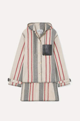 Loewe Hooded Striped Leather-trimmed Wool-canvas Jacket - Ivory