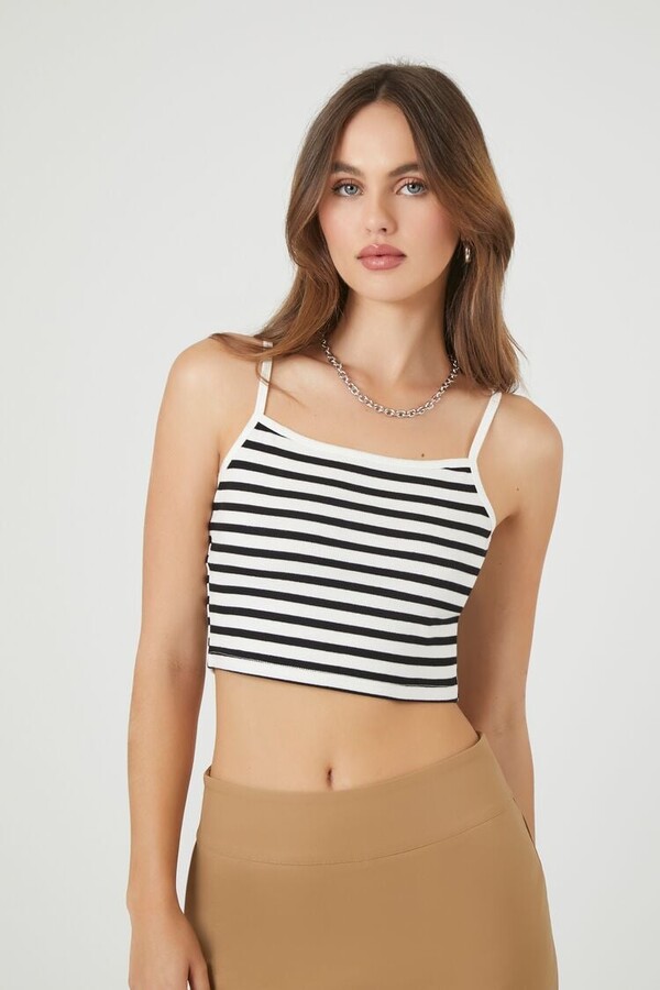Forever 21 Women's Striped Cropped Cami in Black/White, XL - ShopStyle