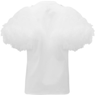 Noir Kei Ninomiya Tulle-sleeve Cotton-jersey T-shirt - White
