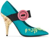 Thumbnail for your product : Prada Green Floral Bead 110 Satin Pumps