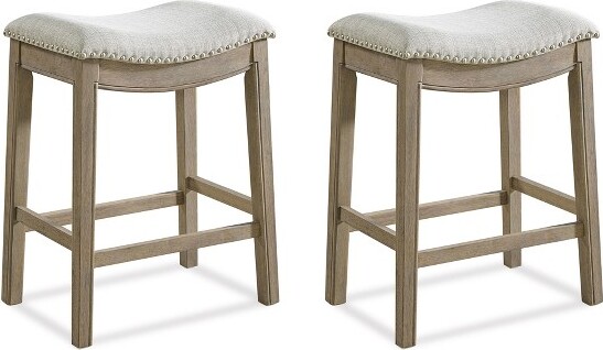ROME + OAK ROME+OAKParkerBacklessKitchenCounterStool,Oak,GreyUpholstery,Setof2
