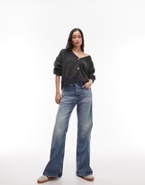 Thumbnail for your product : Topshop knitted boucle contrast rib cardigan in charcoal