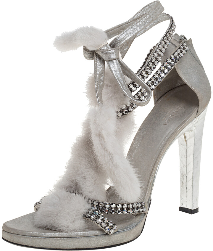 Gucci Tom Ford For Silver Leather And Mink Fur Strappy Ankle Wrap Sandals  Size 40.5 - ShopStyle