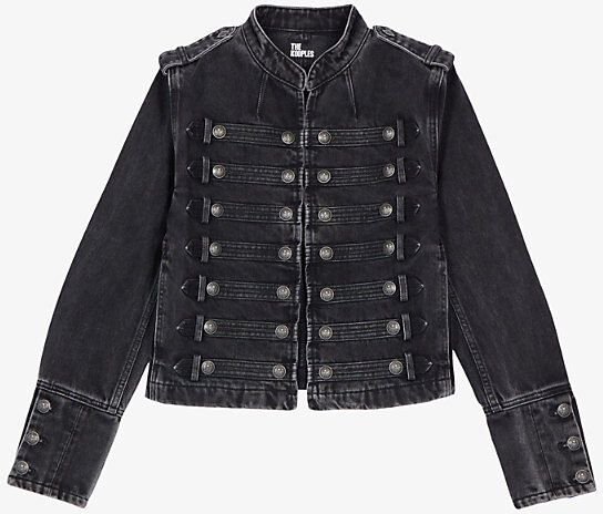 The Kooples Womens Black Washed Button-Embellished Slim-Fit Denim Jacket M