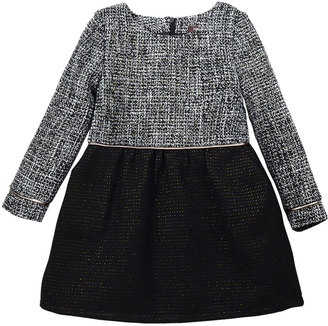 Imoga Sophia Long-Sleeve Tweed A-Line Dress, Black/White, Size 8-14