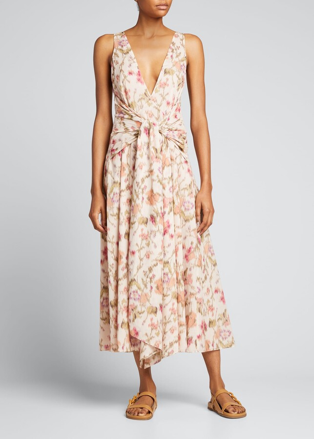 Rebecca Taylor Tie-Front Floral Midi Dress - ShopStyle