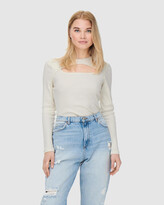 Thumbnail for your product : Only Women's White Long Sleeve Tops - Nessa Peek-A-Boo Top
