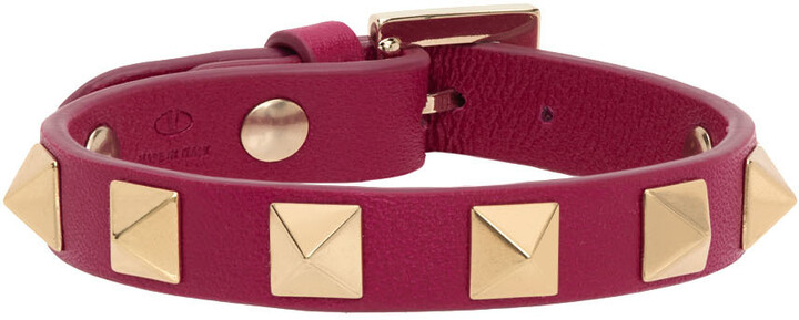 Valentino Garavani Pink Leather Rockstud Bracelet - ShopStyle