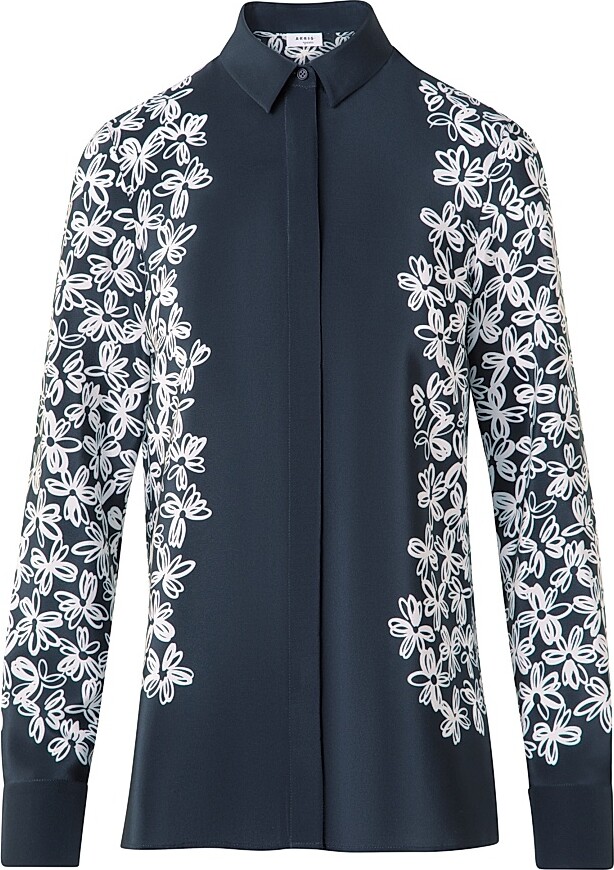 Akris Punto Women's Daisy Print Crêpe De Chine Blouse - Black Cream - Size 4