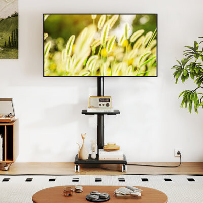 Rfiver Universal Mobile Tv Stand With Power Outlets| 32" To 60" Rolling Tv Cart With Lockable Wheels
