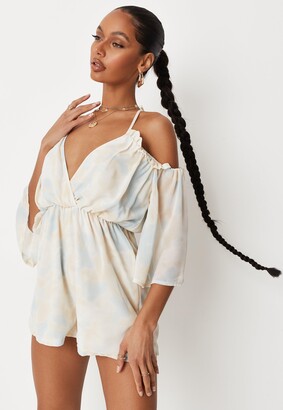 Missguided Cream Tie Dye Cold Shoulder Playsuit - ShopStyle Jumpsuits &  Rompers