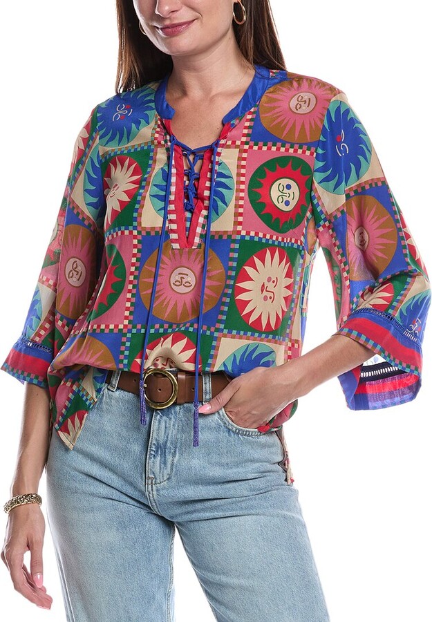 Johnny Was Front Tie Villa Silk Blouse