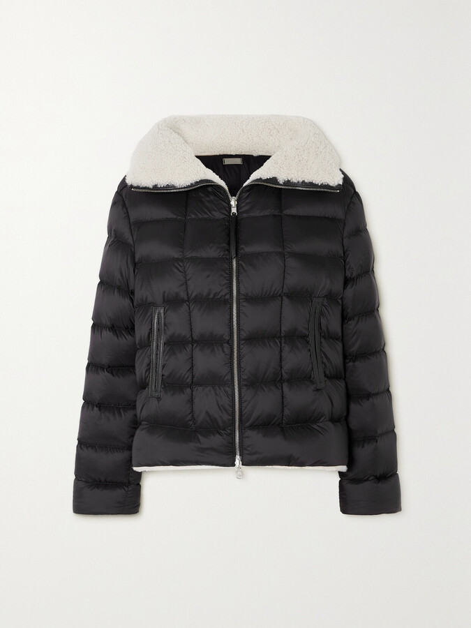 Utzon Jo Convertible Shearling And Leather-trimmed Quilted Shell Down Jacket - Black
