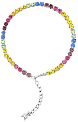 Rainbow Crystal + White Crystal LV Button Necklaces - Designer