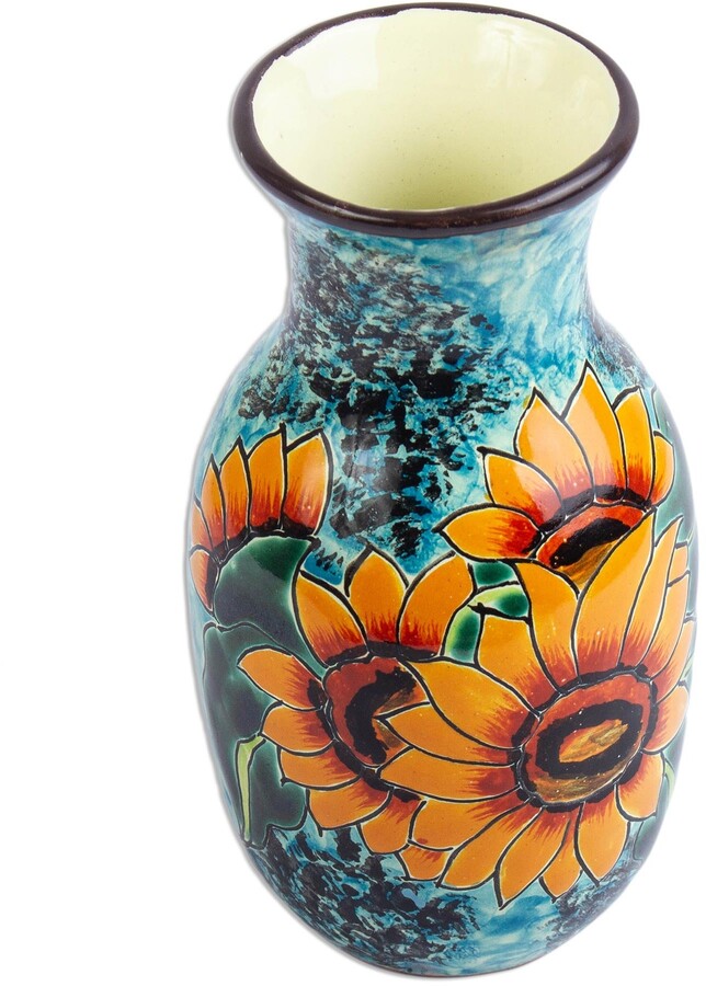 NOVICA Floral Display Ceramic Vase 