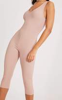 Thumbnail for your product : PrettyLittleThing Luciana Nude Ribbed V Neck Unitard