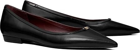 Tory Burch Double T Buckle Pointed Toe Flats Women's Flat Shoes Perfect Black/Perfect Black : 6.5 M, Leather
