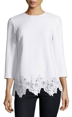 Elizabeth and James Florence 3/4-Sleeve Lace-Trim Crepe Top, Ivory