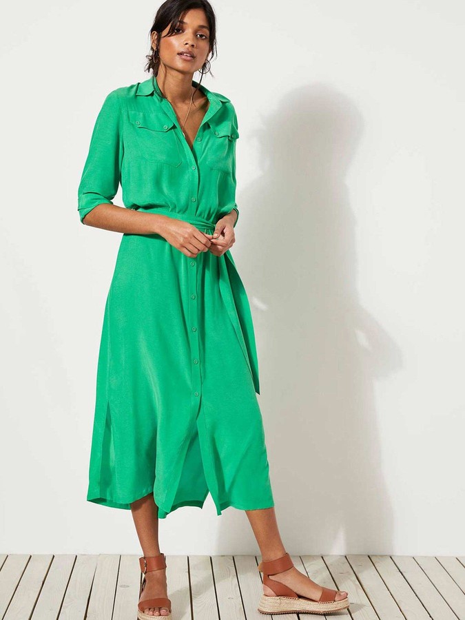 Mint Velvet Pocket Detail Belted Midi Shirt Dress Green - ShopStyle