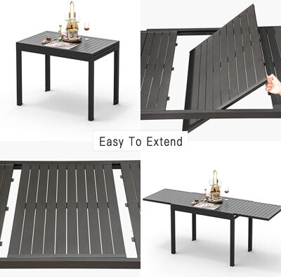Latitude Run Metal Aluminum Patio Table Expandable Rectangular For 6-8 Person Black Construction And Finish Garden Lawn Porch Bistro Long-term Solution Outdoor