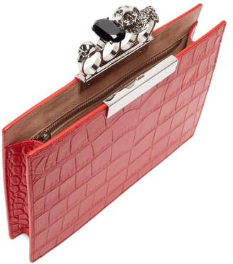 Alexander McQueen Knuckle Crocodile Effect Leather Clutch - Womens - Red