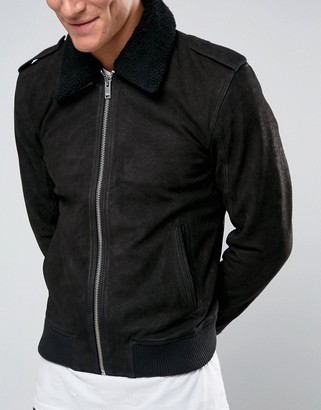 Selected Leather Flight Jacket with Removeable Fleece Collar