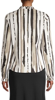 Donna Karan Paint Stripe Ruffle-Trim Shirt
