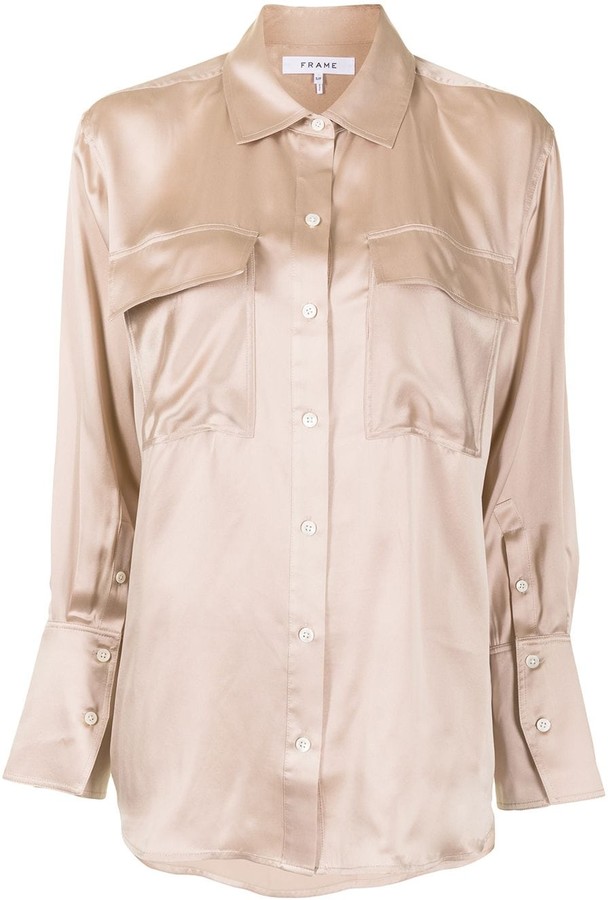 Frame Silk Boyfriend Shirt ShopStyle Long Sleeve Tops