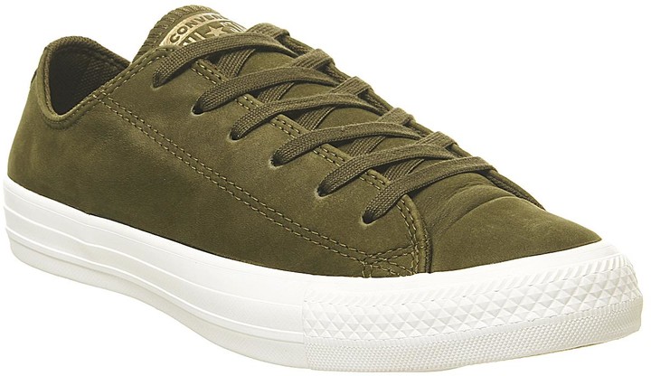 dark green leather converse