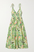 Thumbnail for your product : Solid & Striped The Melody Shirred Printed Cotton-blend Dress - Green