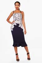 Thumbnail for your product : boohoo Crochet Lace Panelled Frill Hem Midi Dress
