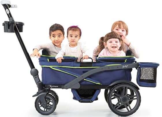 Gladly Family Anthem 4 Quad Wagon Stroller, All-Terrain Collapsible Wagon with Canopy for Kids, 4 Seater (Neon Indigo)