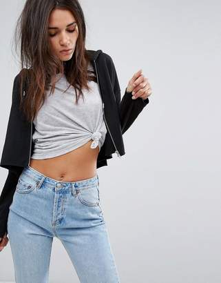 Dr. Denim Cropped Hoodie With Stripe