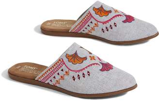 Toms Embroidered Drizzle Grey Chambray Women's Jutti Mules