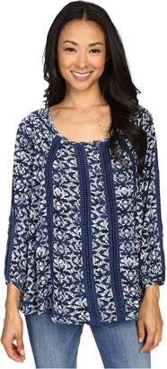 Lucky Brand Printed Knit and Lace Top