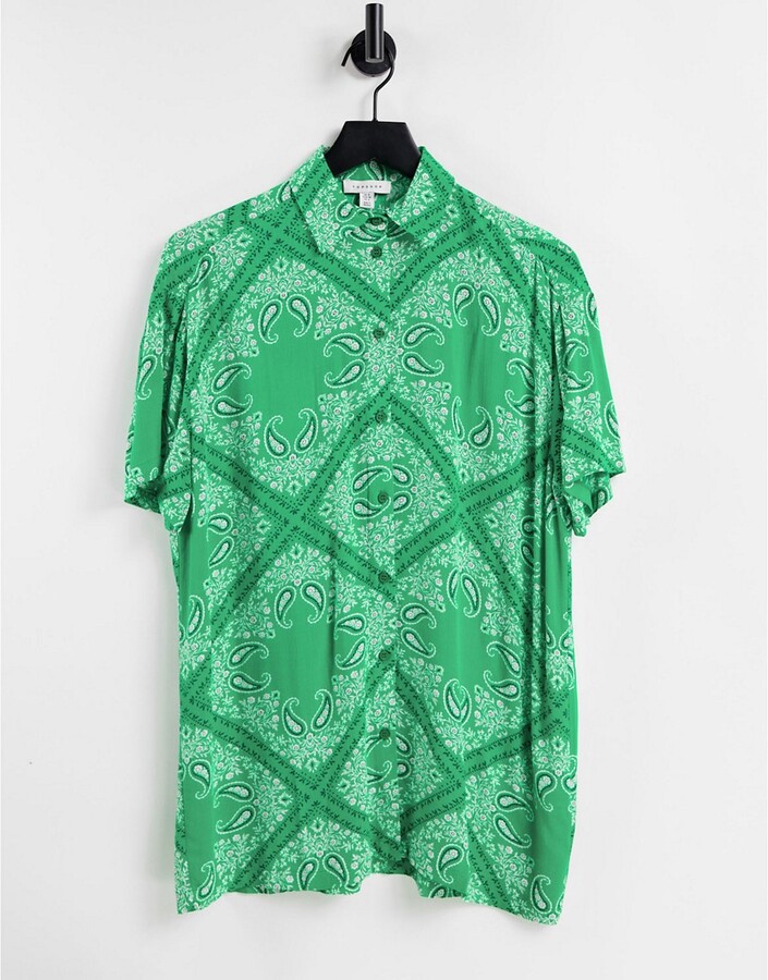 Topshop paisley oversized short sleeve souvenir shirt in green - ShopStyle