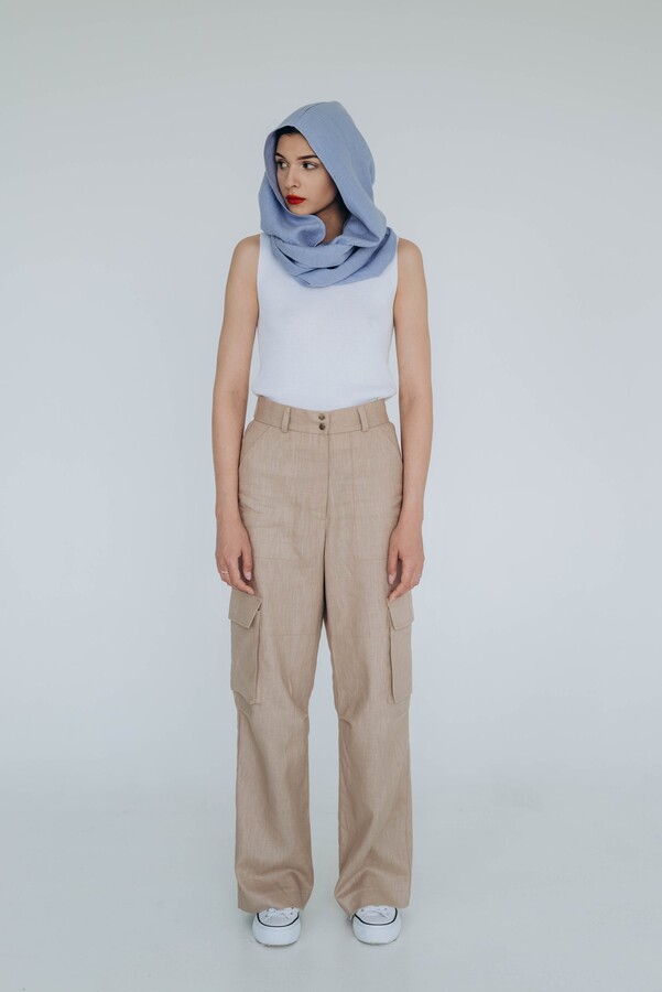 Etsy Linen Hooded Scarf Natural Fabric Round With Hood Circle Womens Cowl