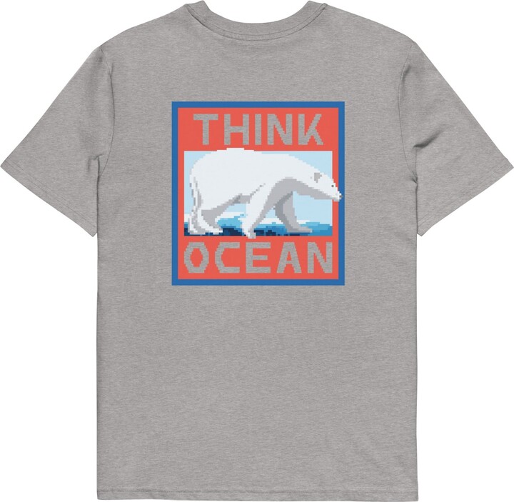 Anchor & Crew Heather Grey Think Ocean Polar Bear Pixel Art Organic Cotton T-Shirt - Women