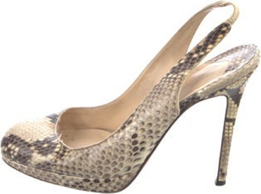 Christian Louboutin Snakeskin Slingback Pumps Neutrals Animal Print Round-Toes Platform Designer