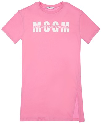 MSGM Logo Print Cotton Jersey Dress