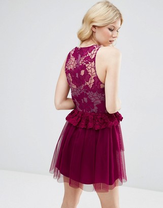 ASOS Petite PETITE 3D Floral Lace Embroidered Mini Prom Dress