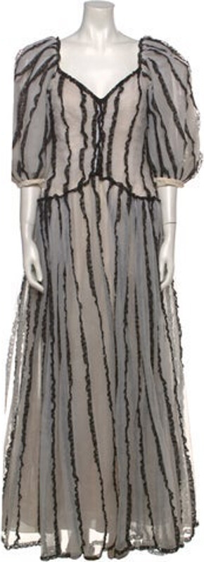 Shown in an alternate colorway in the Spring/Summer 1984 Haute Couture runway presentation. Chanel Haute Couture A-Line Dress Vintage From the Spring/Summer 1984 Collection by Karl Lagerfeld Neutrals Striped Lace Trim Embellishment Short Sleeve with V-Neck Concealed Zip Closure at Back Size not listed, estimated from measurements. Designer