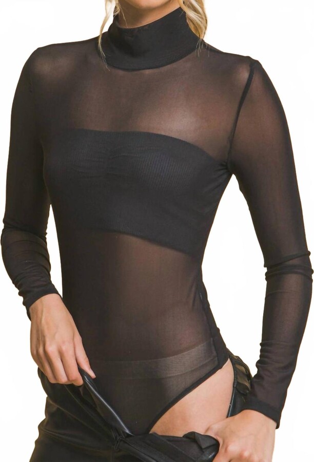 Love Tree Hannah Long Sleeve Black Sheer Bodysuit