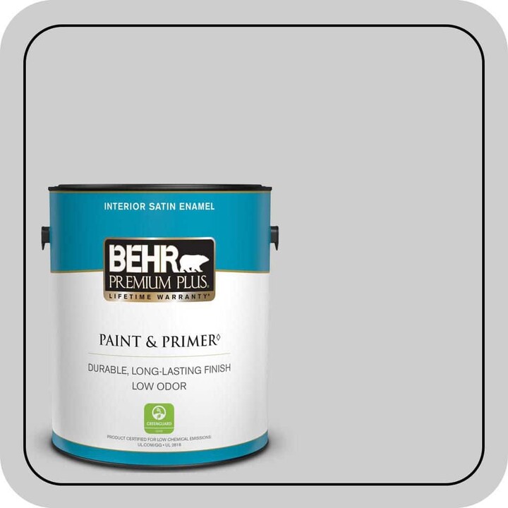 BEHR PREMIUM PLUS 1 gal. #770E-2 Silver Screen color Low Odor Satin Enamel Low Odor Interior Paint & Primer