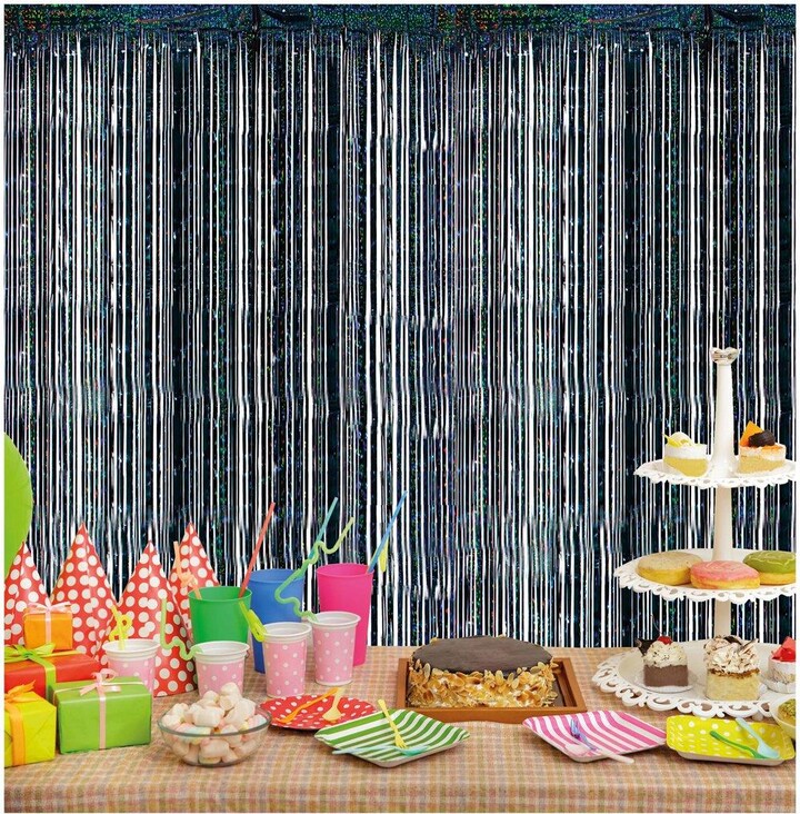 Netagon Shimmer Tinsel Curtain 2.5M x 1M Blacj ShopStyle Decor
