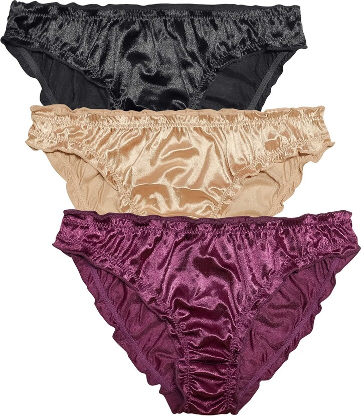 FallSweet Low Rise Satin French Knickers Women Underwear Briefs Panties  Pack of 3(bk+be+rd - ShopStyle